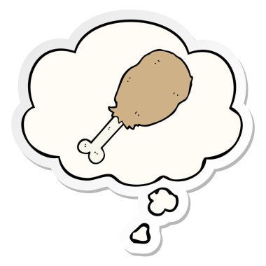 karikatür tavuk bacak ve baskılı bir etiket olarak kabarcık düşünce