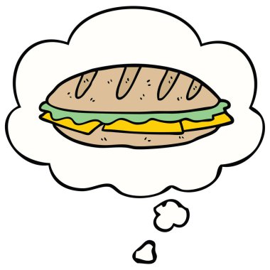 karikatür peynirli sandviç ve düşünce balonu