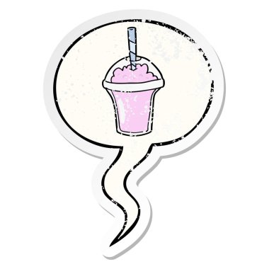 karikatür smoothie ve konuşma balonu sıkıntılı etiket