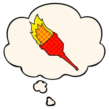 çizgi film yanan meşale ve çizgi roman tarzında düşünce balonu