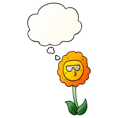 çizgi film çiçek ve pürüzsüz degrade tarzında düşünce balonu