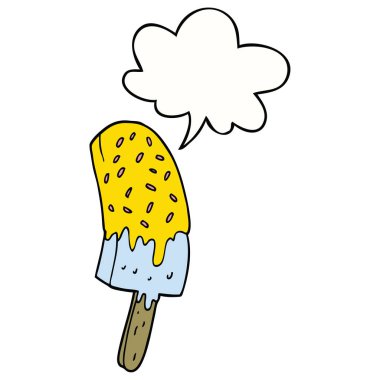 karikatür dondurma lolly ve konuşma balonu