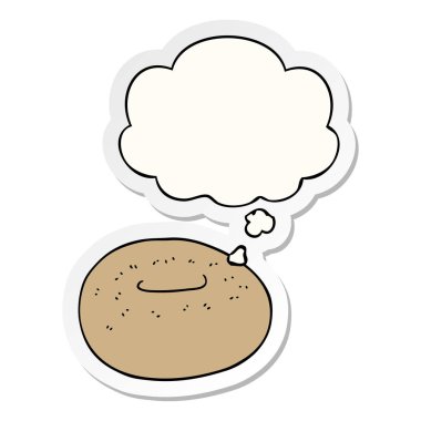 karikatür donut ve baskılı bir etiket olarak düşünce balonu