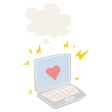 retro tarzında internet partner karikatür ve düşünce balonu