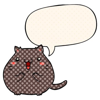 çizgi roman tarzında mutlu karikatür kedi ve konuşma balonu