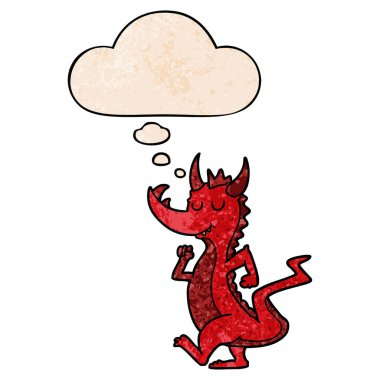 karikatür sevimli ejderha ve grunge doku desen düşünce balonu