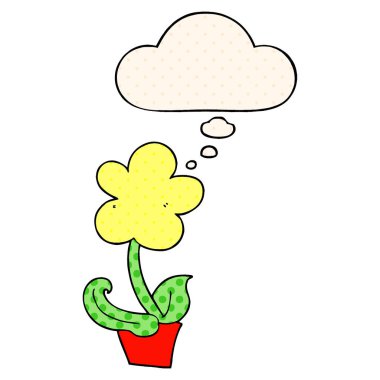 sevimli karikatür çiçek ve çizgi roman tarzında kabarcık düşünce