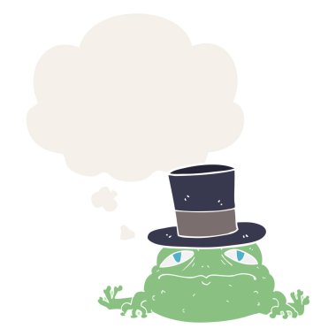 retro tarzı nda karikatür zengin kurbağa ve düşünce balonu