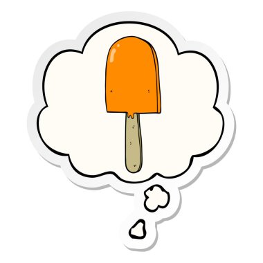 karikatür lolipop ve baskılı bir etiket olarak kabarcık düşünce