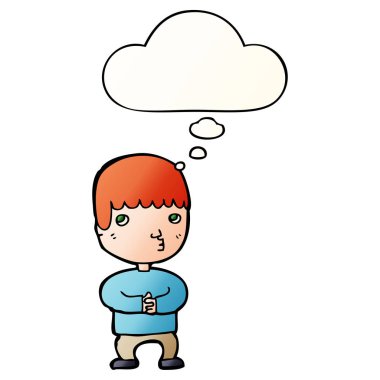 çizgi film adam düşünme ve pürüzsüz degrade tarzında kabarcık düşünce