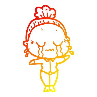 sıcak degrade çizgi çizim karikatür ağlayan yaşlı bayan