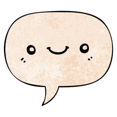 retro doku tarzında karikatür sevimli mutlu yüz ve konuşma balonu