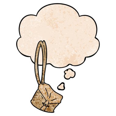 eski sırt çantası karikatür ve grunge doku patte düşünce balonu