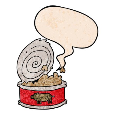 retro doku tarzında karikatür konserve gıda ve konuşma balonu