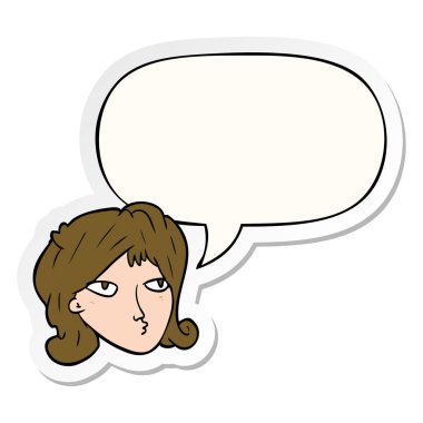 karikatür kadın ve konuşma kabarcık etiket