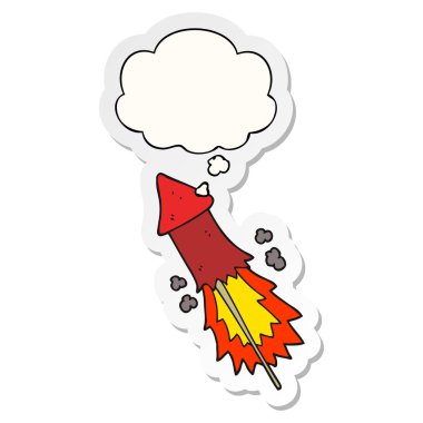 karikatür fişek ve baskılı bir etiket olarak kabarcık düşünce