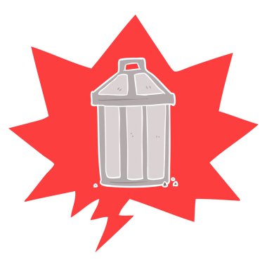 karikatür eski metal çöp tenekesi ve retro tarzında konuşma balonu