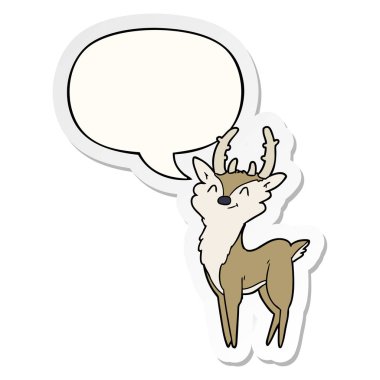 karikatür mutlu geyik ve konuşma balonu etiket