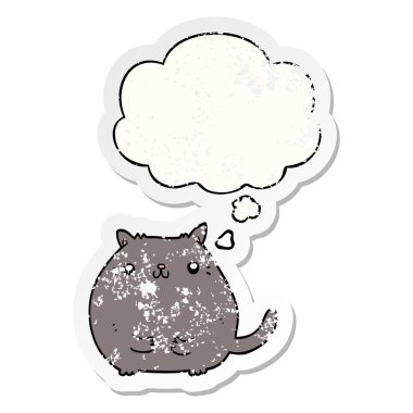 karikatür kedi ve sıkıntılı yıpranmış etiket olarak kabarcık düşünce