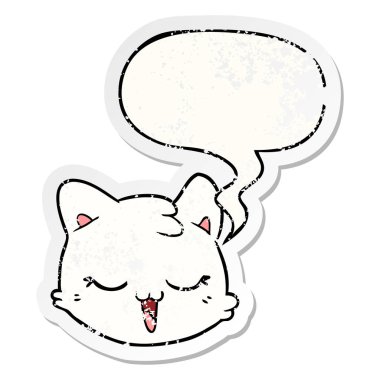 karikatür kedi yüz ve konuşma balonu sıkıntılı etiket