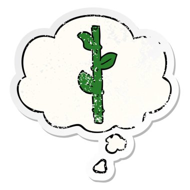 karikatür bambu ve sıkıntılı yıpranmış etiket olarak kabarcık düşünce