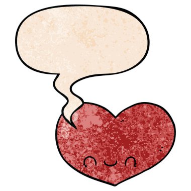retro doku çizgi film aşk kalp karakteri ve konuşma balonu 