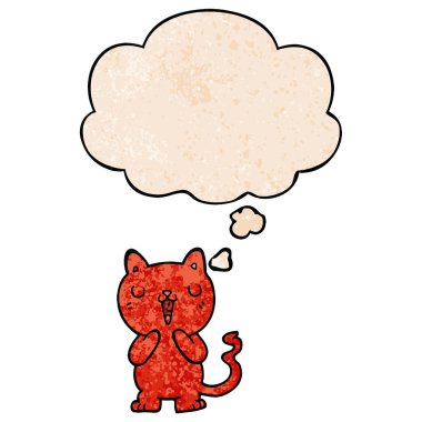 karikatür kedi ve grunge doku desen tarzında düşünce balonu