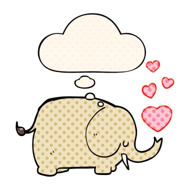 aşk kalpleri ve com düşünce balonu ile sevimli karikatür fil