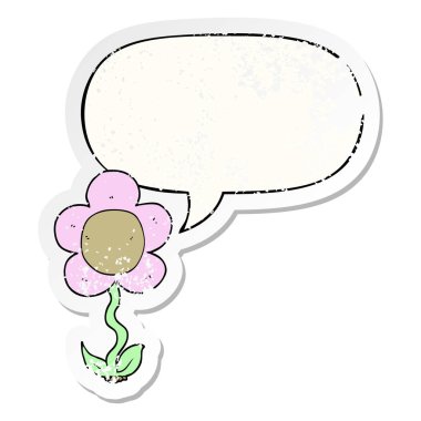 karikatür çiçek ve konuşma balonu sıkıntılı etiket