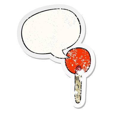 karikatür şeker lolipop ve konuşma balonu sıkıntılı etiket