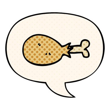 çizgi film pişmiş tavuk bacak ve çizgi roman tarzında konuşma balonu