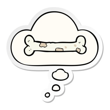 karikatür kemik ve baskılı bir etiket olarak düşünce balonu