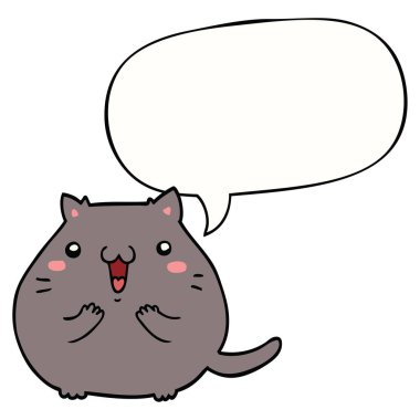 mutlu karikatür kedi ve konuşma kabarcık