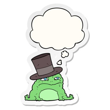 karikatür zengin kurbağa ve baskılı bir etiket olarak kabarcık düşünce