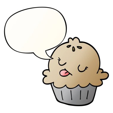 pürüzsüz degrade tarzında sevimli karikatür pasta ve konuşma balonu