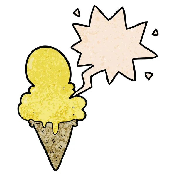 Καρτούν παγωτό και φούσκα ομιλίας σε ρετρό στυλ υφής — Διανυσματικό Αρχείο