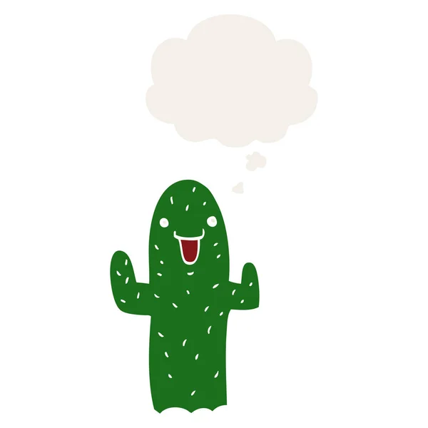 Cactus de dessin animé et bulle de pensée dans le style rétro — Image vectorielle