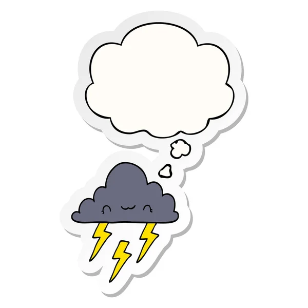 Cartoon Storm wolk en dacht Bubble als een gedrukte sticker — Stockvector