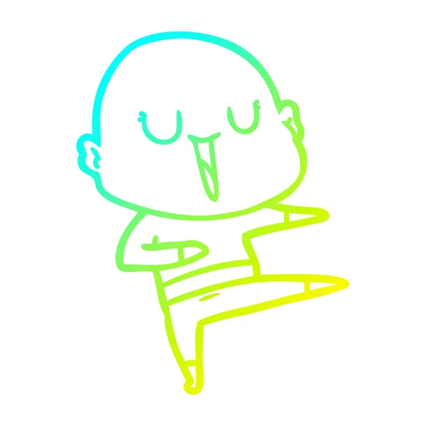 Studená přechodová linie kreslení šťastný kreslený holohlavý muž — Stockový vektor