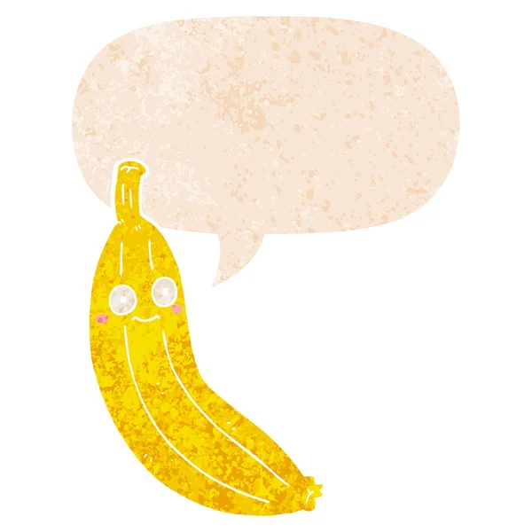 Banane de dessin animé et bulle de parole dans un style texturé rétro — Image vectorielle