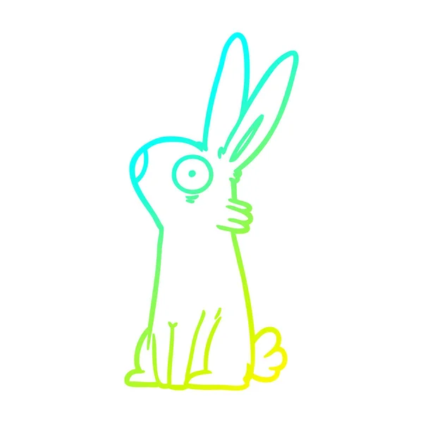 Cold gradient line drawing cartoon startled rabbit — Stock Vector
