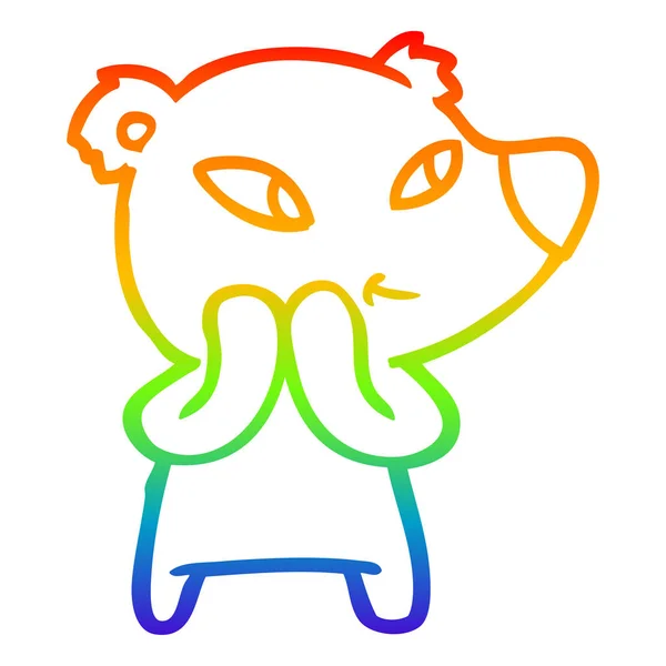 かわいい漫画クマを描く虹のグラデーションライン — ストックベクタ