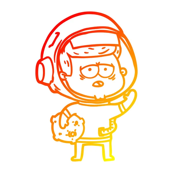 따뜻한 그라데이션 라인 드로잉 만화 피곤 우주 비행사 — 스톡 벡터