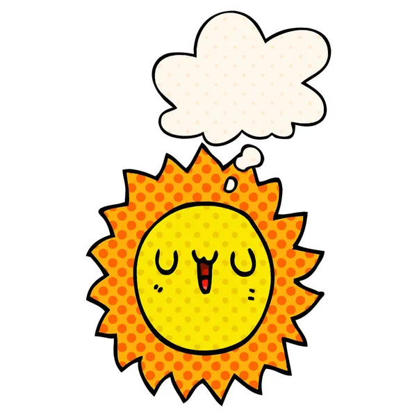 Cartoon sun and thought bubble in comic book style — Stock Vector