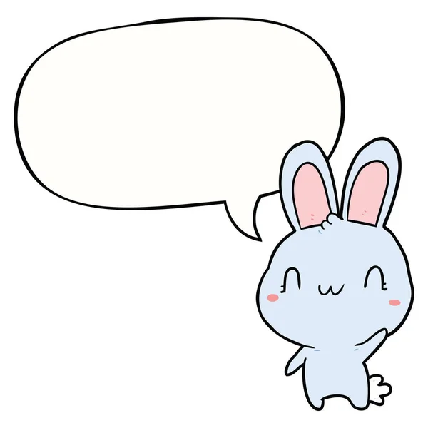 Sevimli karikatür tavşan sallayarak ve konuşma balonu — Stok Vektör