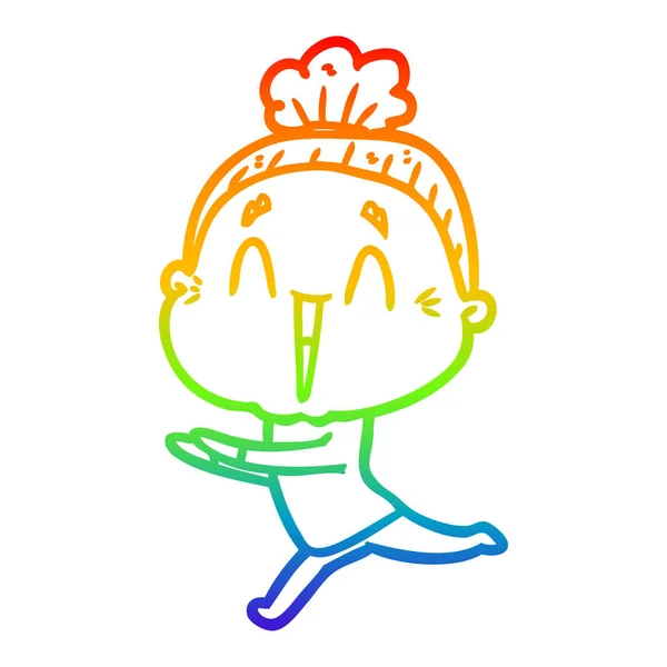 Linea gradiente arcobaleno disegno cartone animato felice vecchia signora — Vettoriale Stock