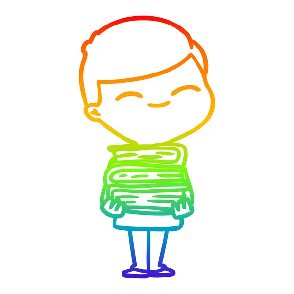 Duhový gradient čára kresba kreslený usměvavý chlapec s hromádce — Stockový vektor