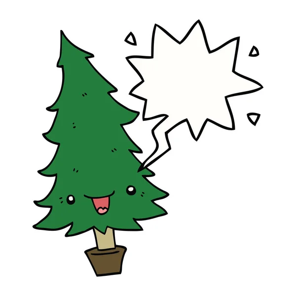 Mignon dessin animé arbre de Noël et bulle de la parole — Image vectorielle