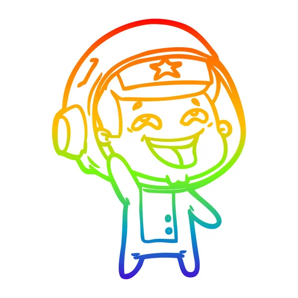 Arco iris gradiente línea dibujo dibujos animados riendo astronauta — Vector de stock
