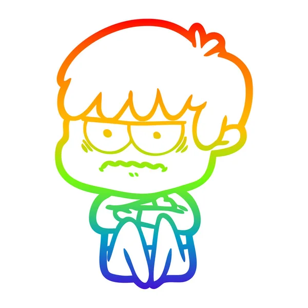 Rainbow gradient ligne dessin ennuyé dessin animé garçon — Image vectorielle